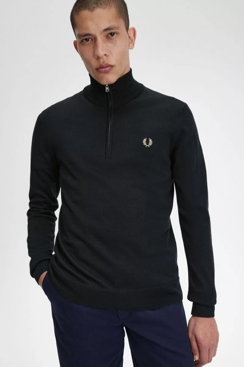 fred perry classic half zip mens jumper black
