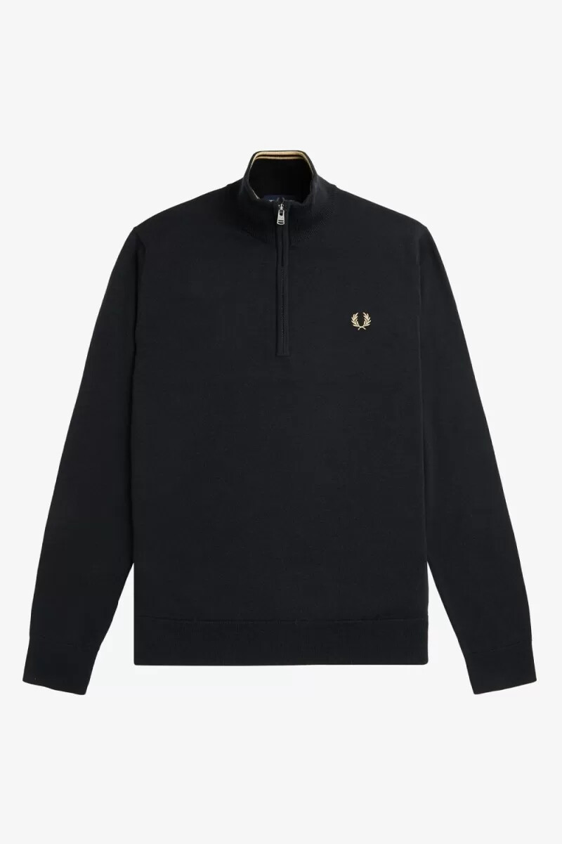 fred perry classic half zip mens jumper black