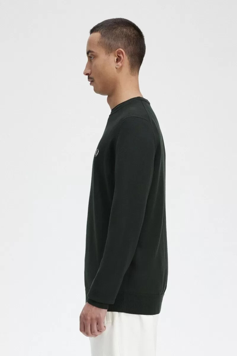 fred perry classic crew neck mens jumper night green