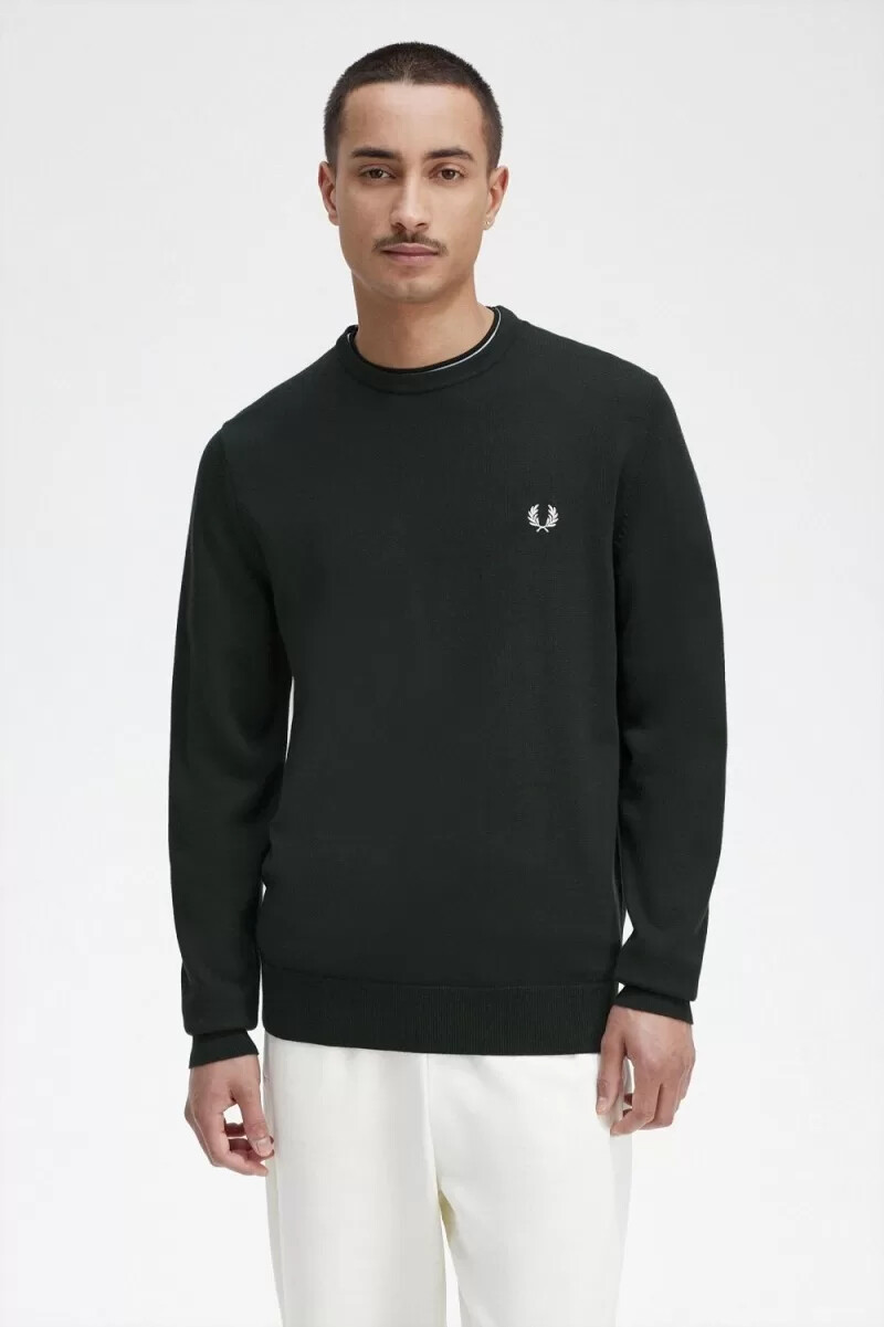 fred perry classic crew neck mens jumper night green