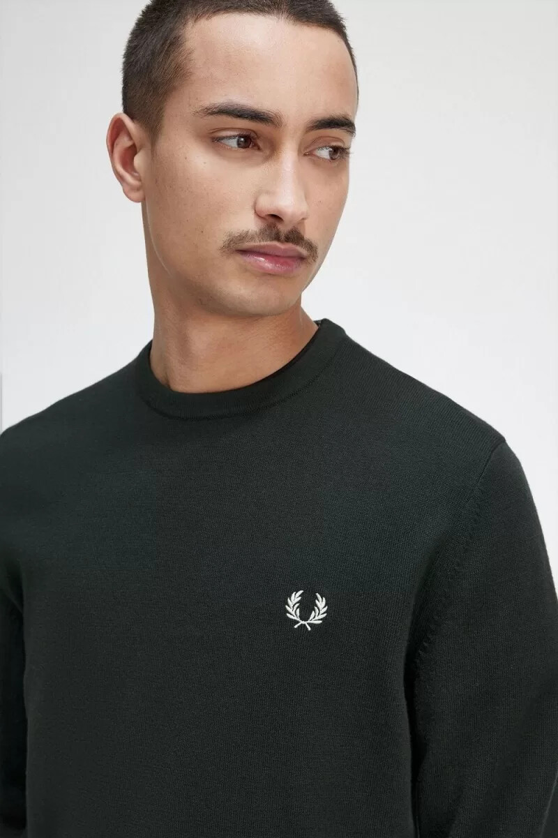 fred perry classic crew neck mens jumper night green