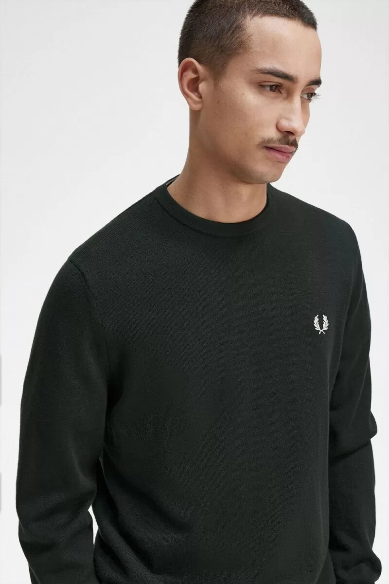 fred perry classic crew neck mens jumper night green