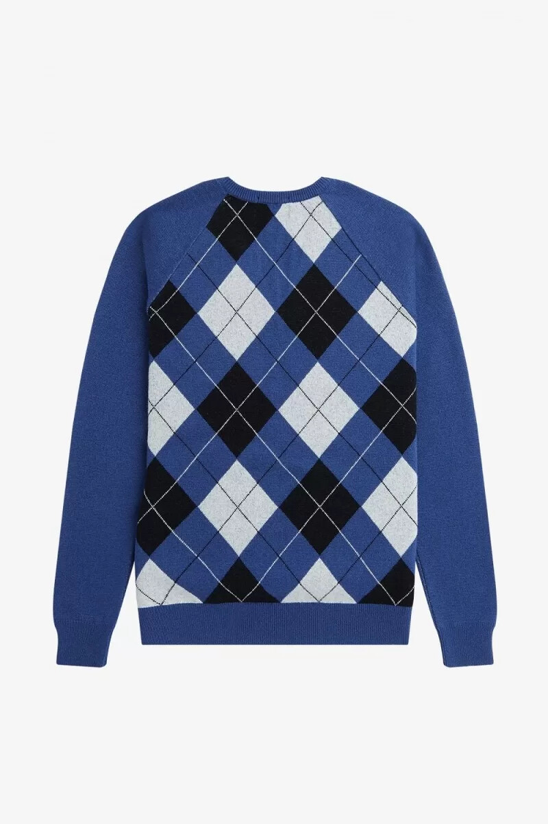 fred perry lambswool argyle v-neck mens jumper cobalt