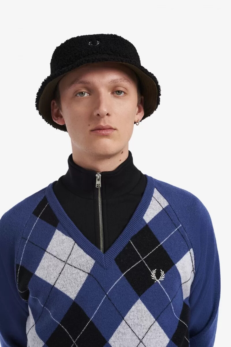 fred perry lambswool argyle v-neck mens jumper cobalt