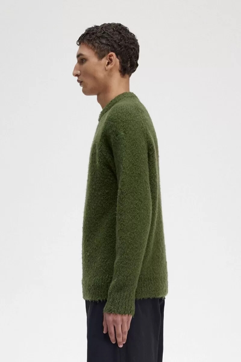 fred perry textured knitted mens jumper chive green