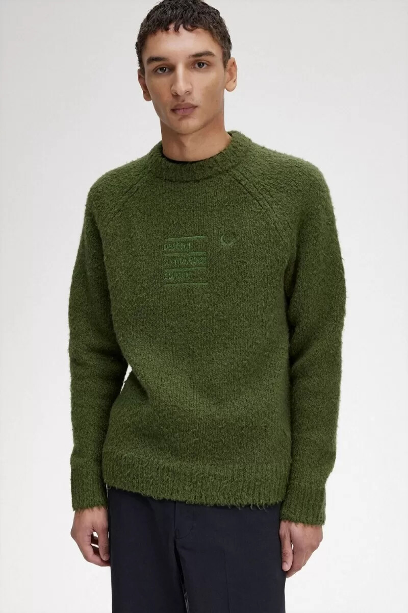 fred perry textured knitted mens jumper chive green