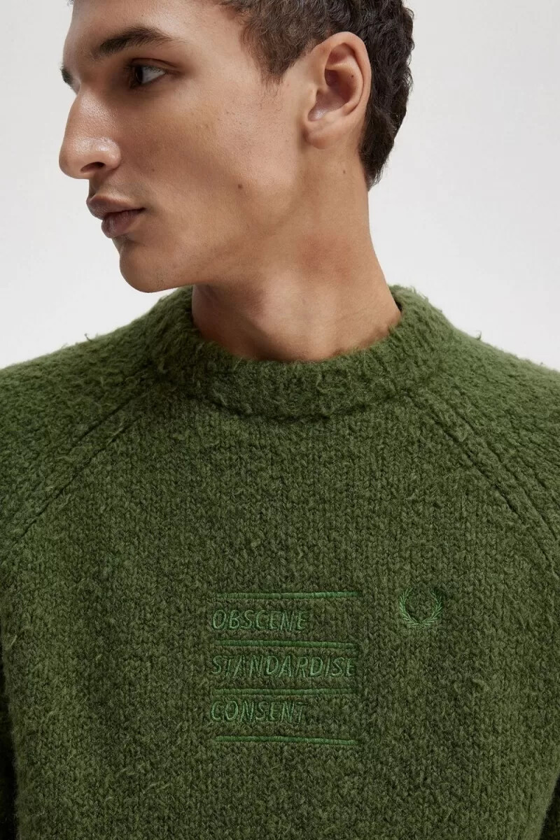 fred perry textured knitted mens jumper chive green