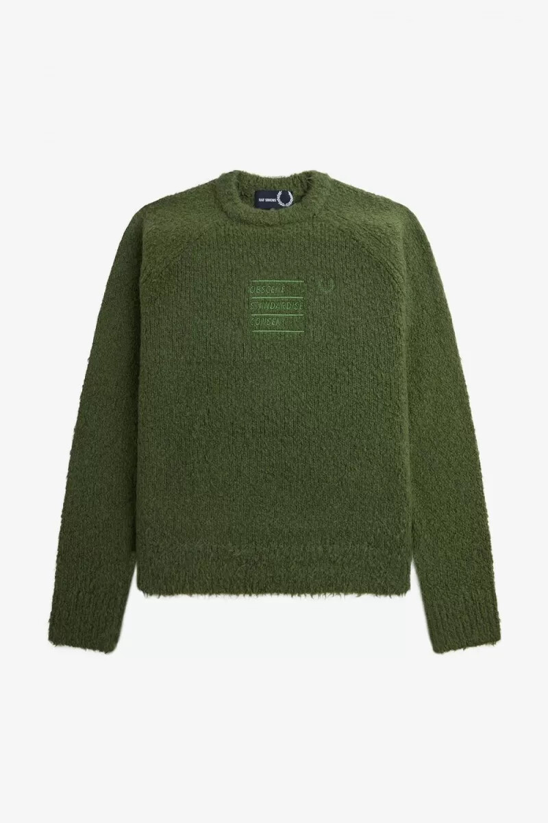 fred perry textured knitted mens jumper chive green