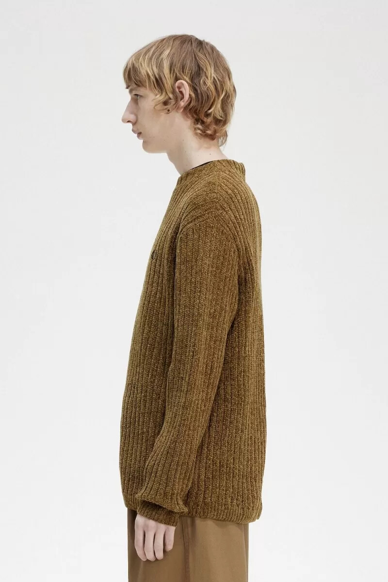 fred perry chenille rib mens jumper brown