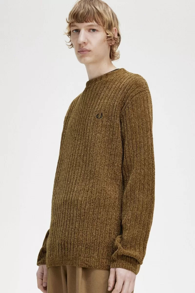 fred perry chenille rib mens jumper brown