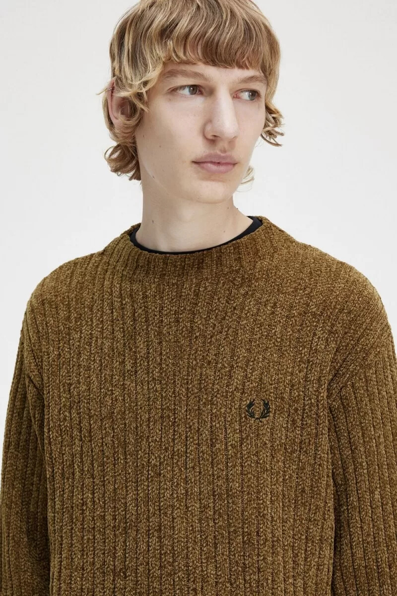 fred perry chenille rib mens jumper brown