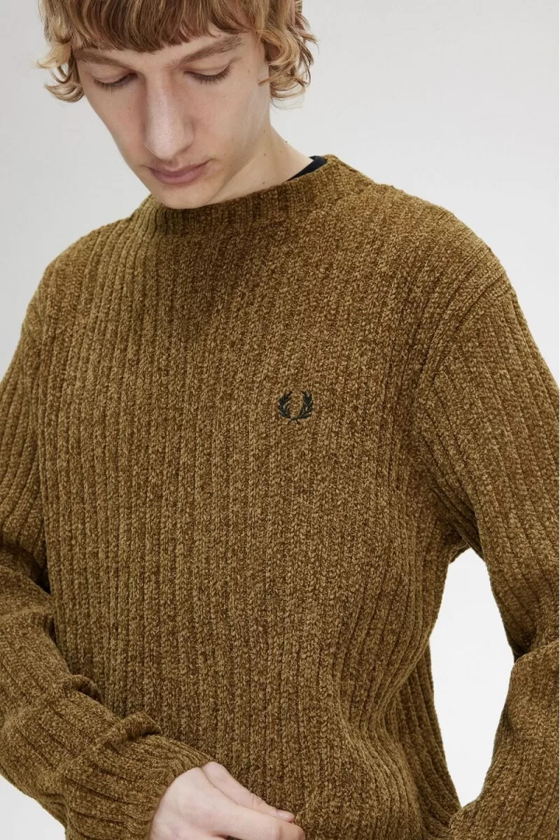 fred perry chenille rib mens jumper brown