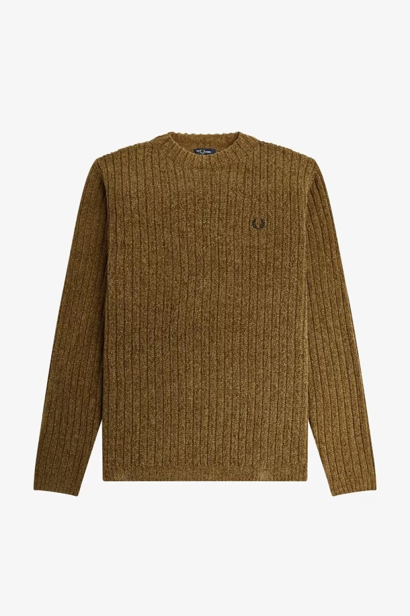 fred perry chenille rib mens jumper brown