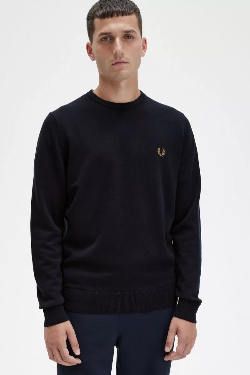 fred perry classic crew neck mens jumper navy