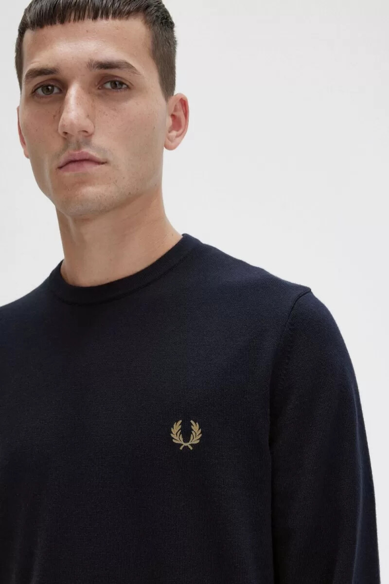 fred perry classic crew neck mens jumper navy