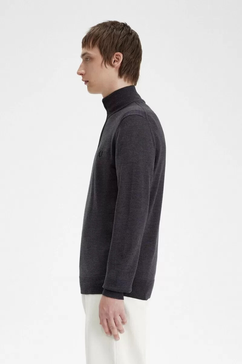 fred perry classic half zip mens jumper dark grey marl