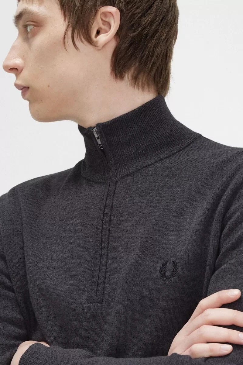 fred perry classic half zip mens jumper dark grey marl