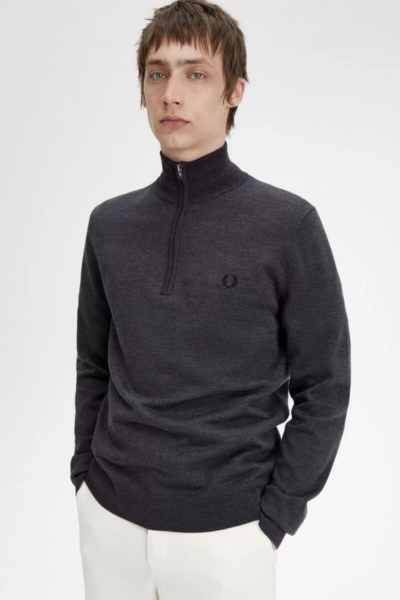 fred perry classic half zip mens jumper dark grey marl