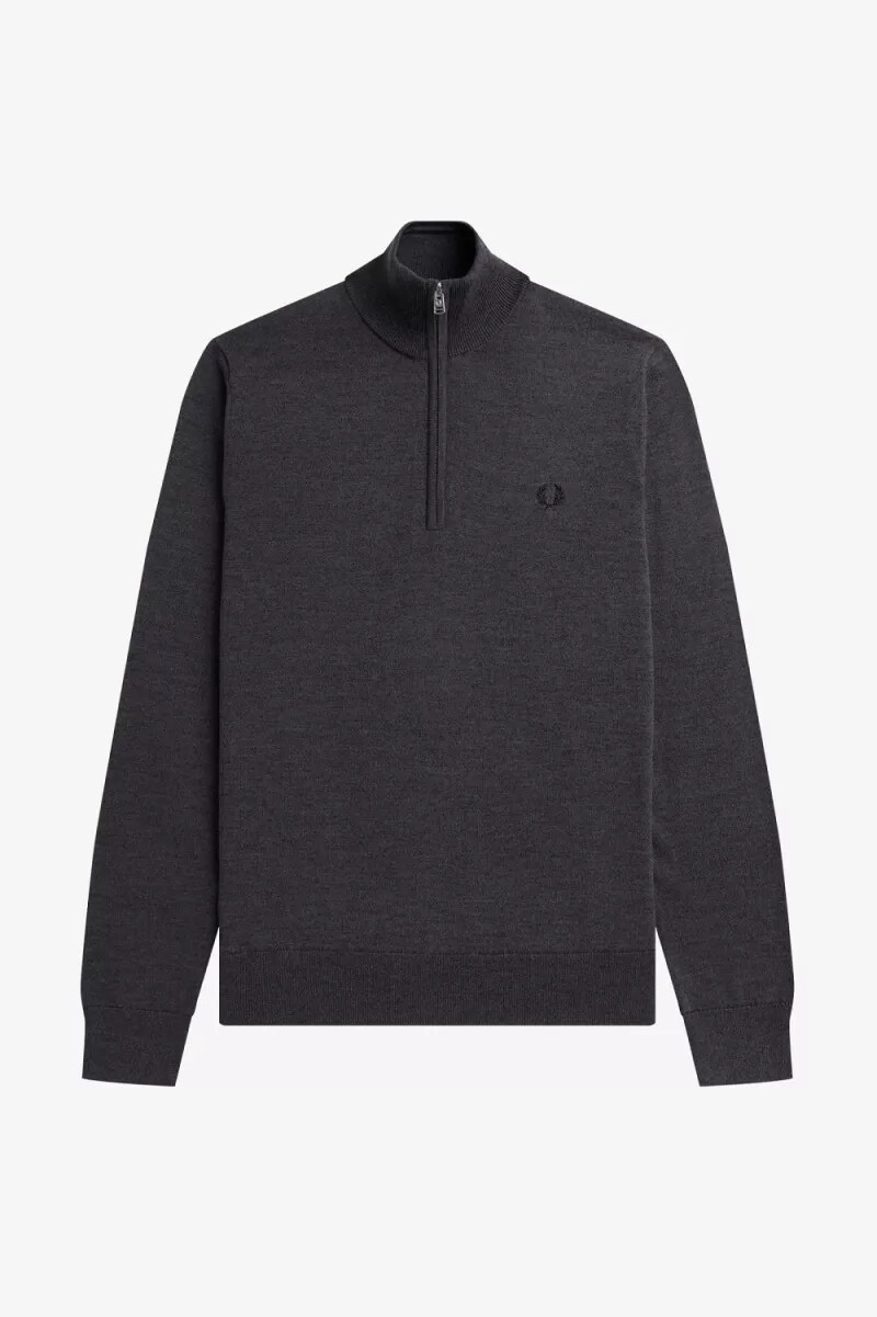 fred perry classic half zip mens jumper dark grey marl