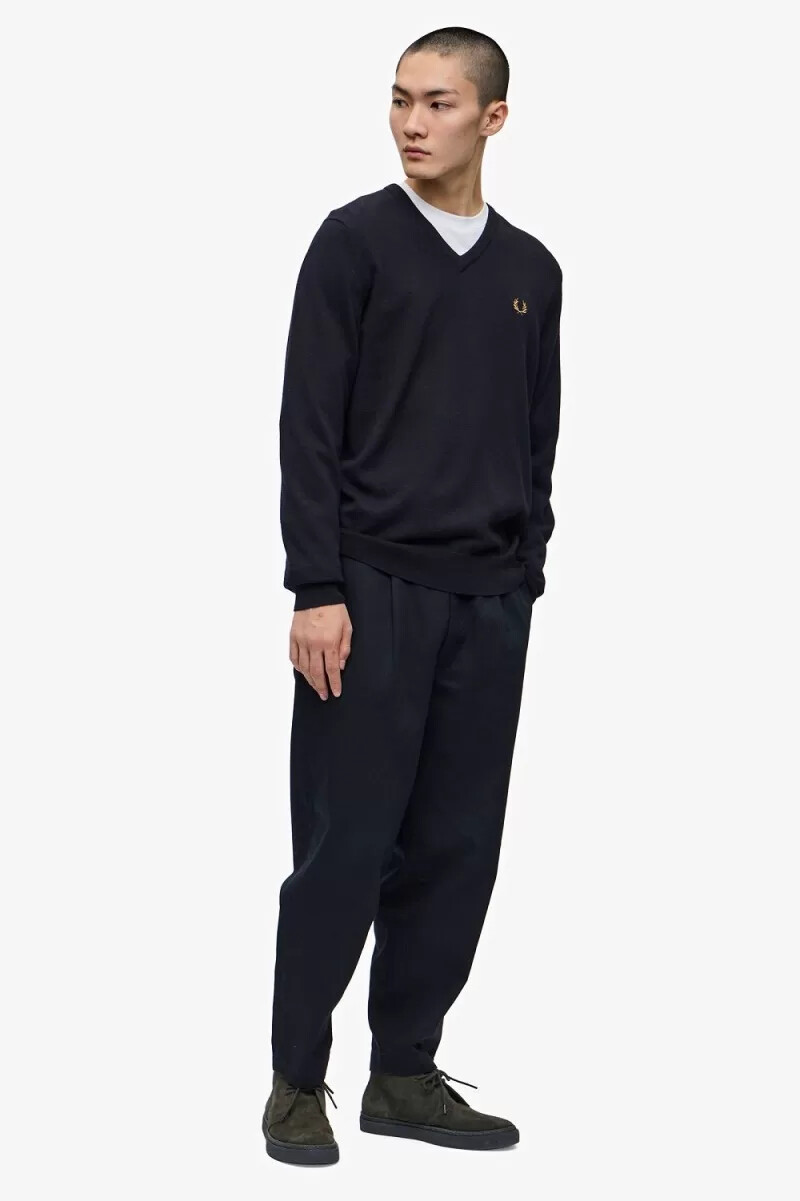 fred perry classic v-neck mens jumper navy