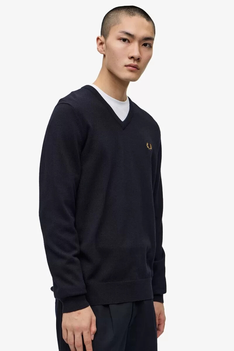 fred perry classic v-neck mens jumper navy