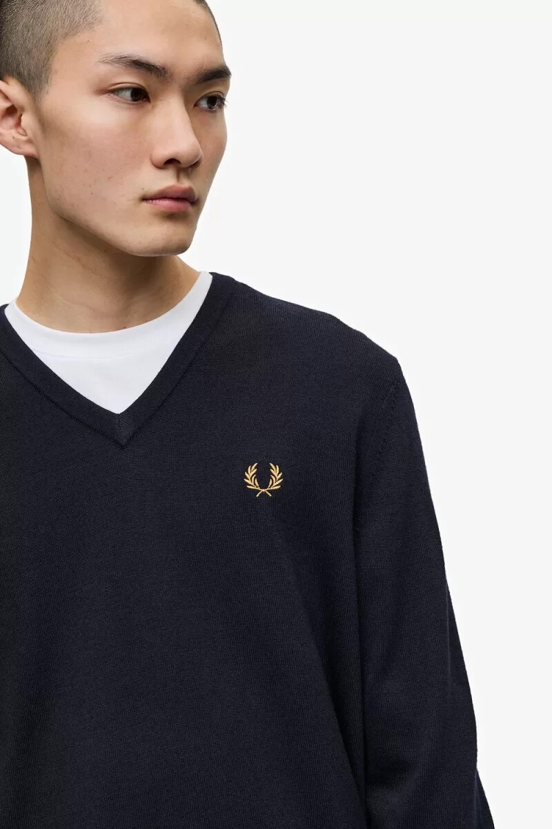 fred perry classic v-neck mens jumper navy