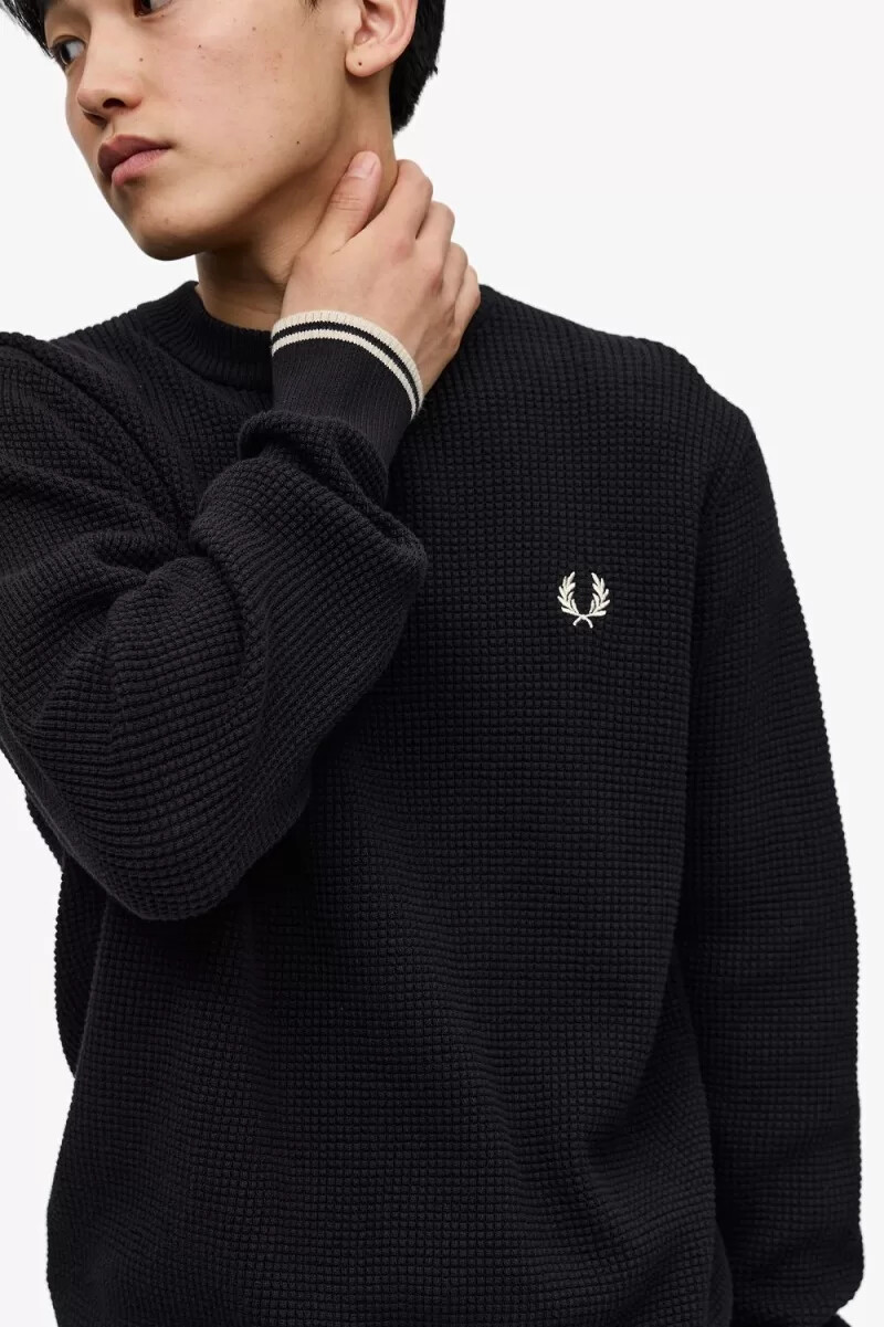fred perry waffle stitch mens jumper black