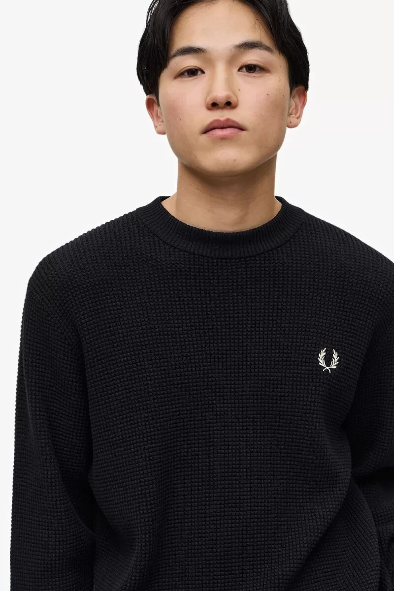 fred perry waffle stitch mens jumper black