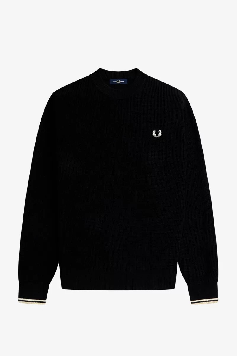 fred perry waffle stitch mens jumper black