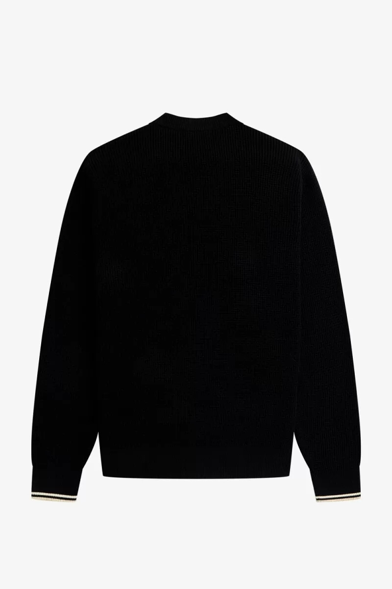 fred perry waffle stitch mens jumper black
