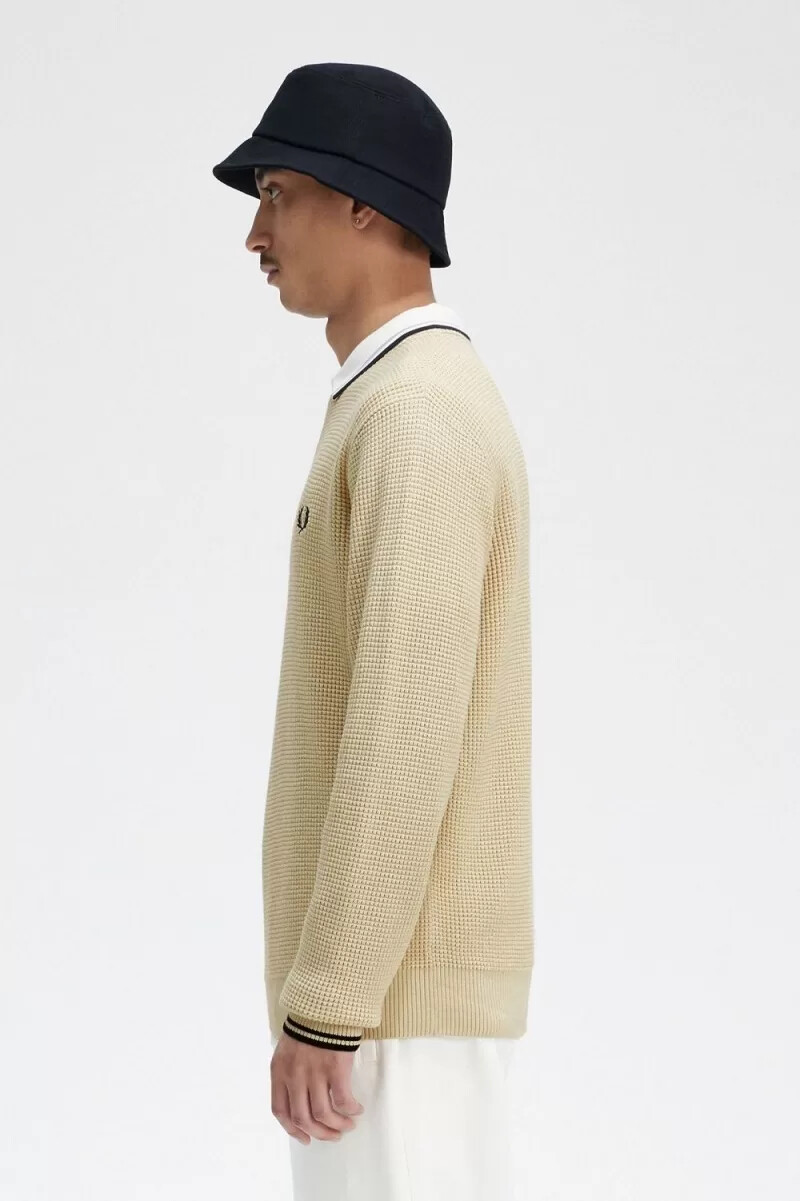 fred perry waffle stitch mens jumper oatmeal