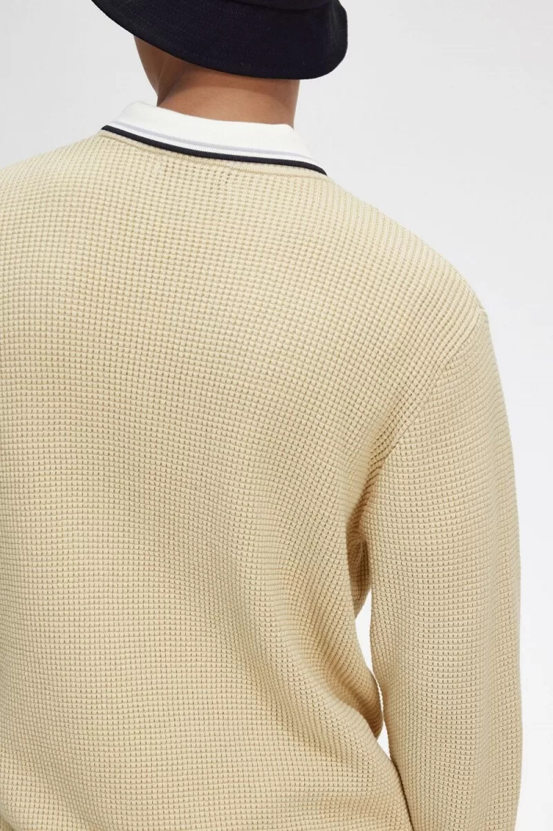 fred perry waffle stitch mens jumper oatmeal