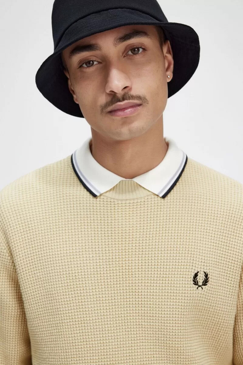fred perry waffle stitch mens jumper oatmeal
