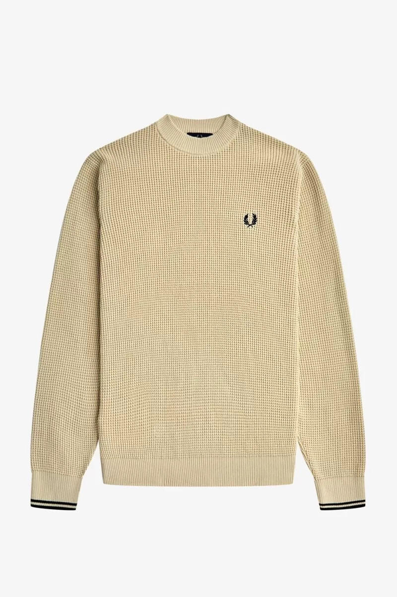 fred perry waffle stitch mens jumper oatmeal