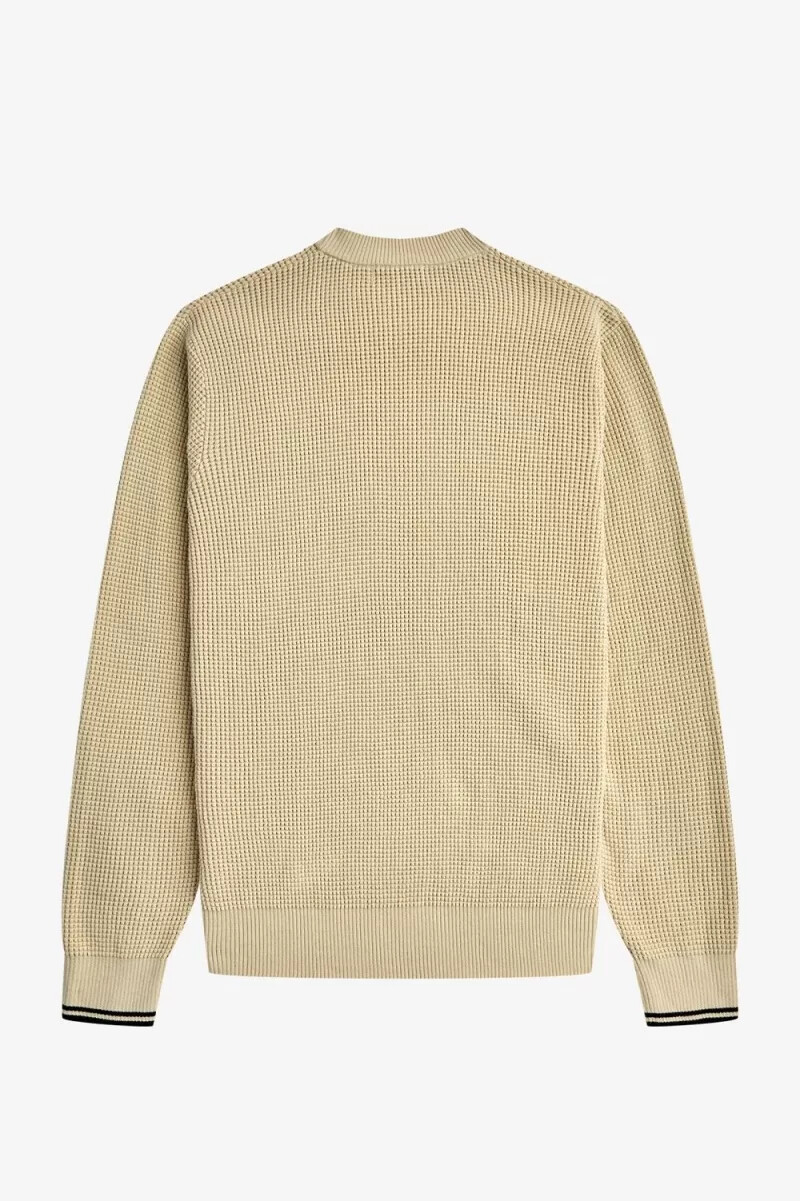 fred perry waffle stitch mens jumper oatmeal