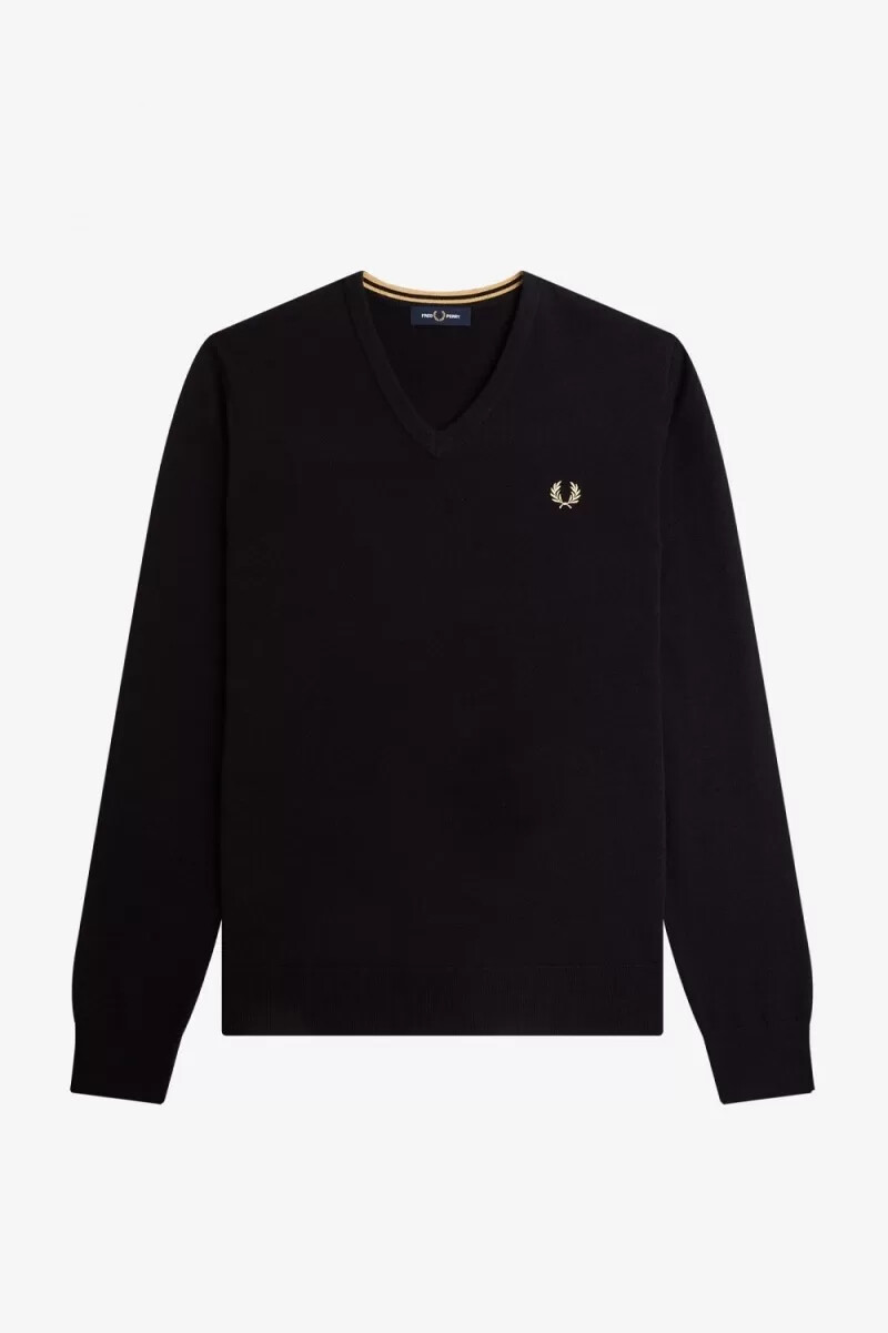 fred perry classic v-neck mens jumper black