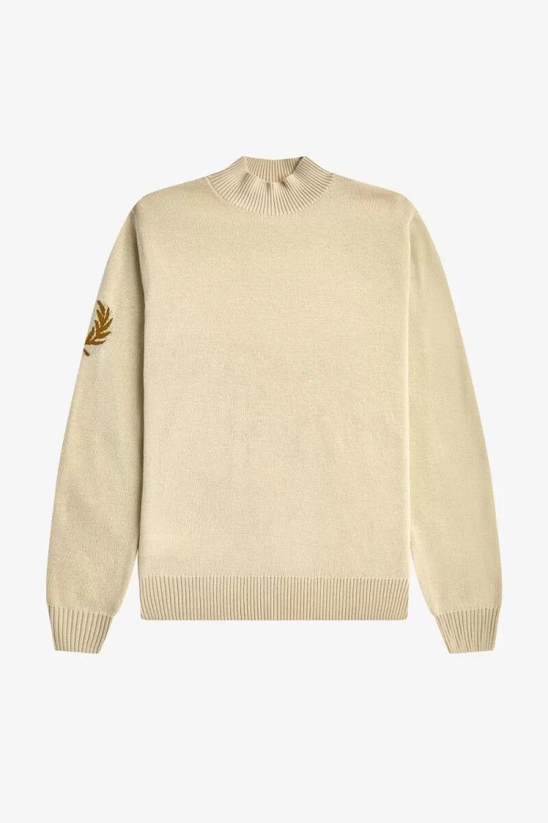 fred perry laurel wreath mock neck mens jumper oatmeal