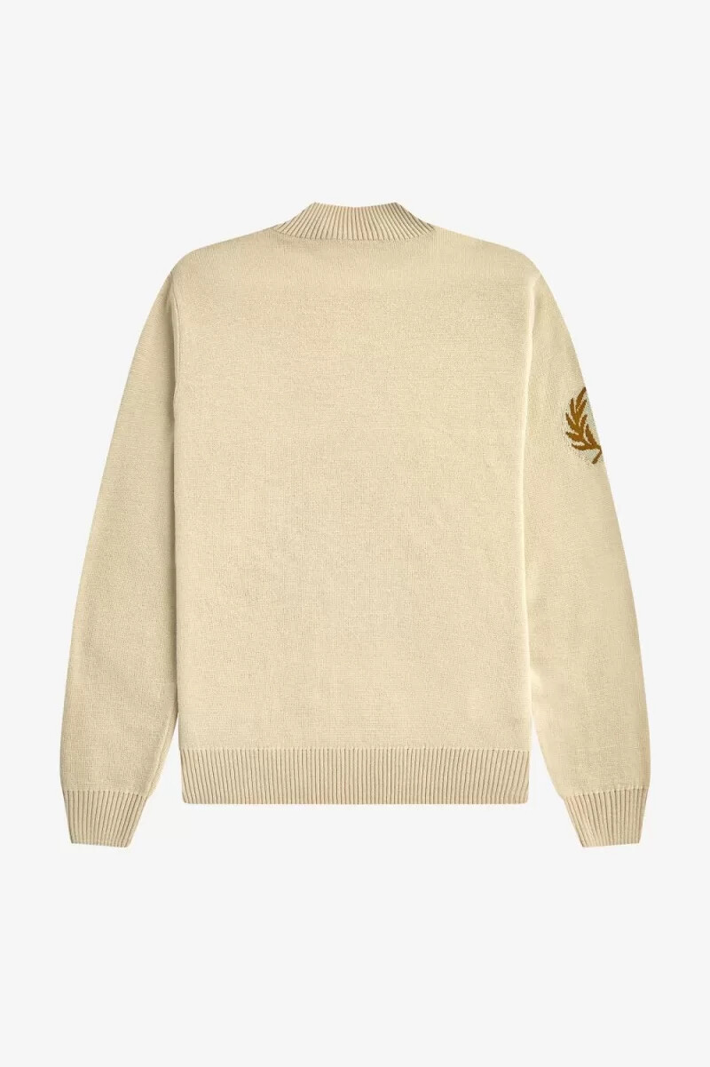 fred perry laurel wreath mock neck mens jumper oatmeal
