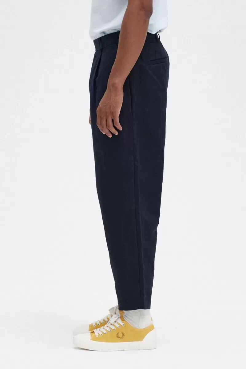 fred perry linen blend cropped mens pants navy