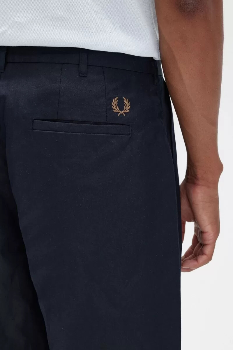 fred perry linen blend cropped mens pants navy