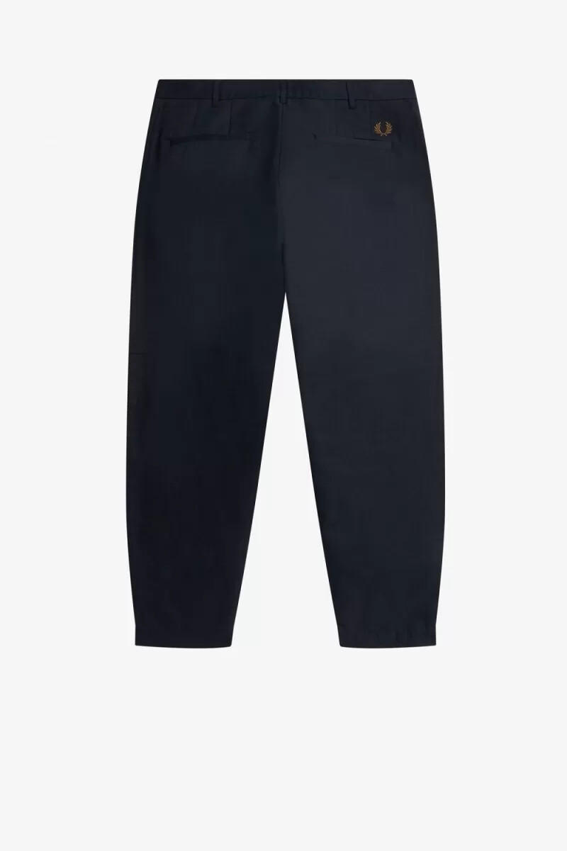 fred perry linen blend cropped mens pants navy