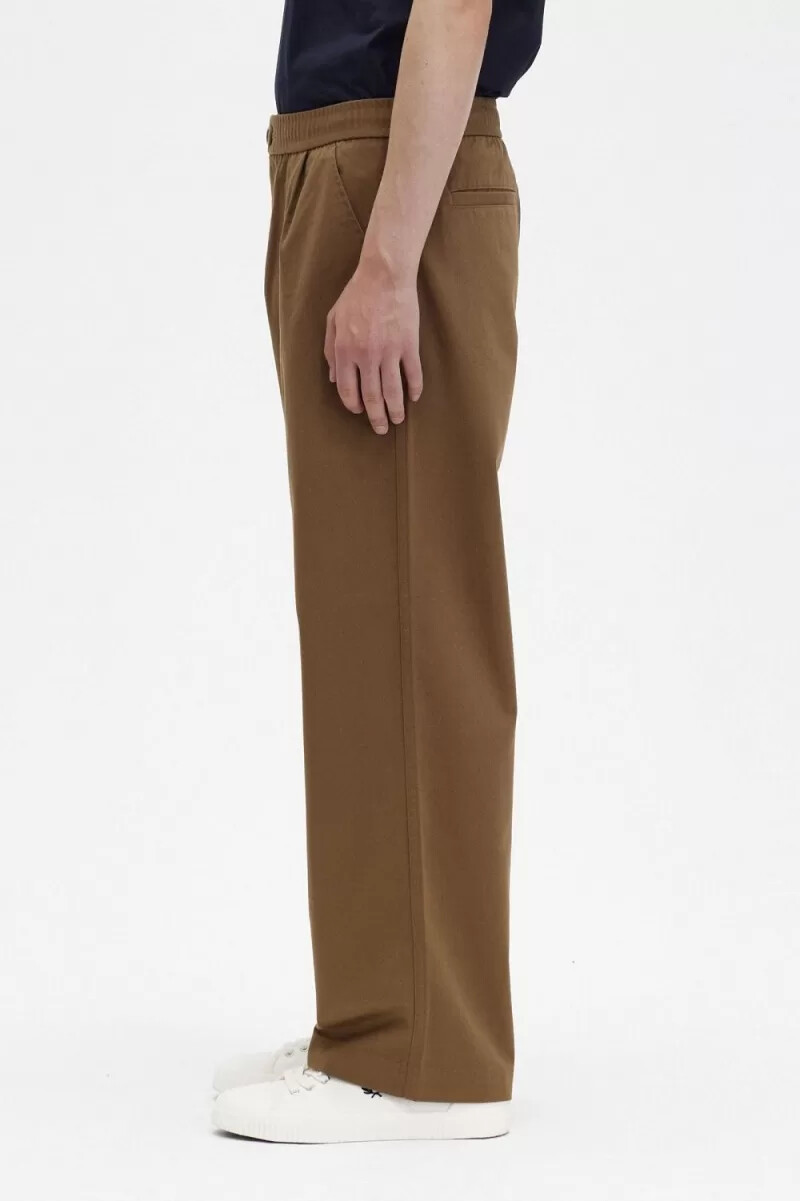 fred perry wide leg drawstring mens pants brown