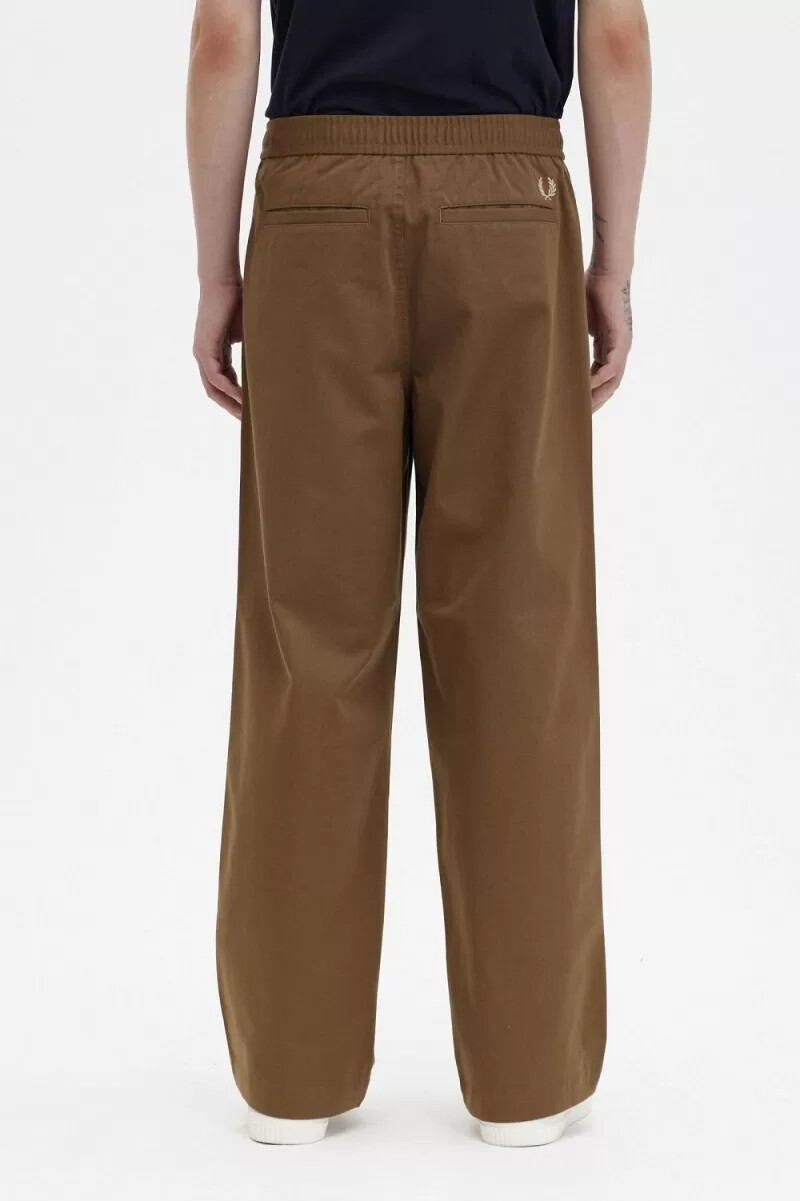 fred perry wide leg drawstring mens pants brown