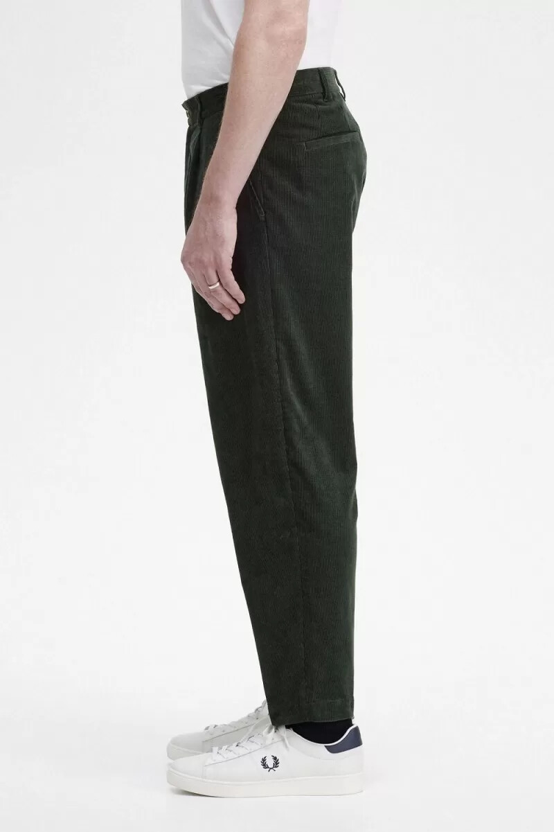 fred perry waffle cord tapered mens pants night green