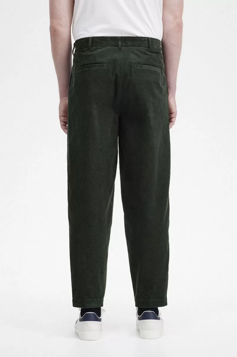 fred perry waffle cord tapered mens pants night green