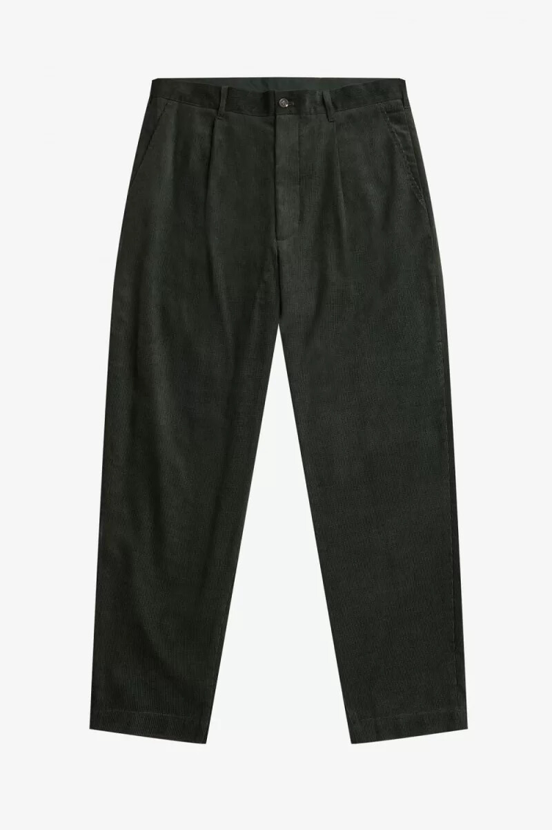 fred perry waffle cord tapered mens pants night green