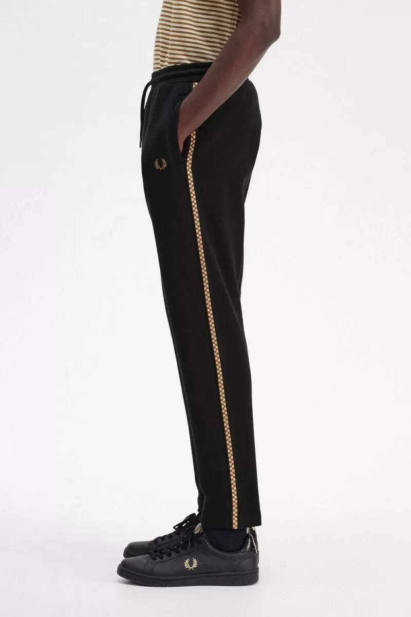 fred perry chequerboard tape track mens pants black