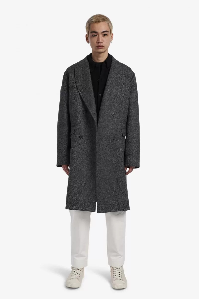 fred perry double breasted mens parka black