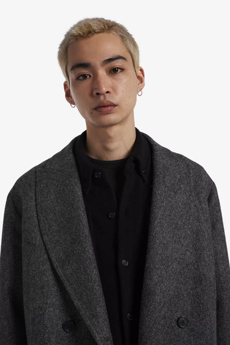 fred perry double breasted mens parka black