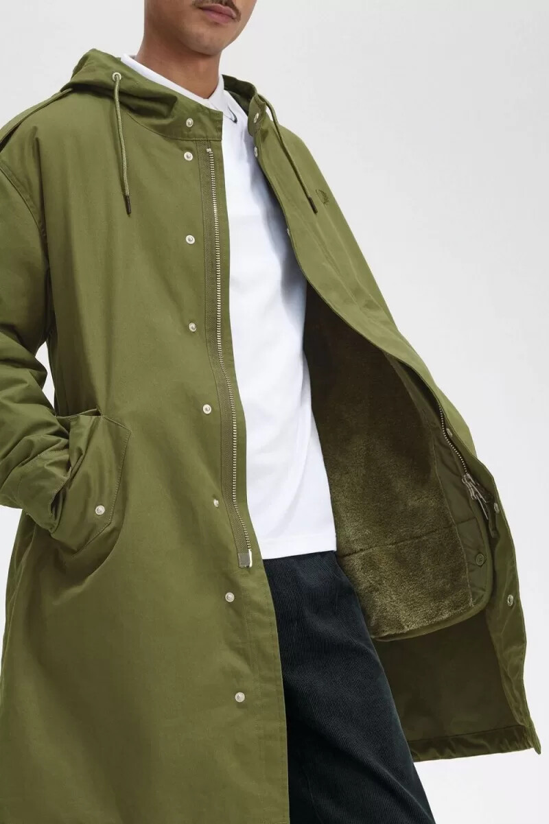 fred perry faux fur lined mens parka parka green